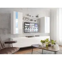 Fun-Möbel Mediawand Wohnwand 6 tlg - NEXI XL 26 - Weiss Hochglanz inkl. LED