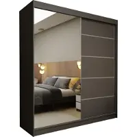 Masseno Schiebetürenschrank MIRELLA 200 cm Kleiderschrank Schlafzimmer Schrank 2-türig mit Spiegel Grau