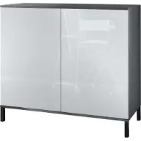 Vladon Kommode Skadu V3, Moderner Küchenschrank mit 2 großen Türen Anthrazit matt / Weiß Hochglanz (92,5 x 83.5 x 35)