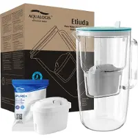 Aqualogis Wasserfilterkanne aus Glas 2.9 L Blau Kompatibel mit Brita-Wasserfilterkartus