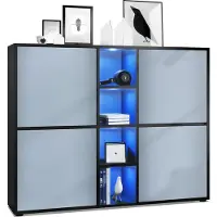 Vladon Highboard Cuba V3, Germany, Schwarz matt/Denim matt inkl. LED - Moderne Anrichte mit 12 Fächern (130,5 x 105,5 x 35,5 cm)