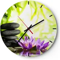 ARTTOR Wanduhr - Rund - Glasuhr - Spa bambus blume wasser - 40x40cm - Schleichendes Uhrwerk - Lautlos - zum Aufhängen bereit - Dekoration Modern - Wanddekoration aus Glas - C3AR40x40-2477