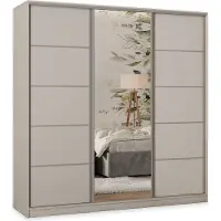 Masseno Schiebetürenschrank PINA 200/205/58 cm Kleiderschrank mit 4 Schubladen Schlafzimmer Schrank 3-türig mit Spiegel Kaschmir
