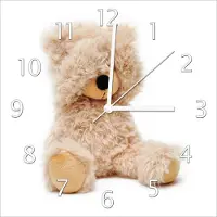 Wallario Design Wanduhr Süßer Teddybär aus Echtglas, Größe 30 x 30 cm
