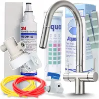 ARI SLENDER 3-Wege Küchenarmatur mit 3M Wasserfilter, Ausziehbar, 360° Drehbar, Messing, Spültischarmatur für gefiltertes Trinkwasser, Inox