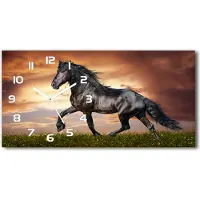 Tulup Wanduhr aus Glas – 60x30 cm - Glasbild - Glasuhr - Gehärtetes Glas - weisse-zeiger - Kacken Pferd