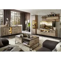 Lomadox Wohnmöbel Set braun RINGSTED-55 in Eiche 5-teilig mit Couchtisch