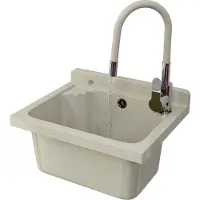 Granitan - Waschbecken - Ausgussbecken - 77x41x34 cm - Beige - mit Armatur GRADO und Siphon - Spülbecken - LOMA