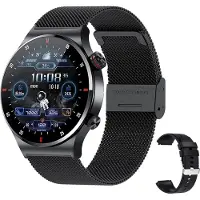 Vislone QW33 1,28-Zoll-IPS-Bildschirm-Smartwatch, BT5.1 | IP67 wasserdicht | Gesundheitsüberwachung | 240 x 240 Pixel | Mehrere Sportmodi, Milanaise-Stahlarmband + Silikonarmband, schwarz