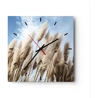 ARTTOR Wanduhr - Quadrat - Glasuhr - Stock Himmel Boho - 40x40cm - Schleichendes Uhrwerk - Lautlos - zum Aufhängen bereit - Dekoration Modern - Wanddekoration aus Glas - C3AC40x40-4426