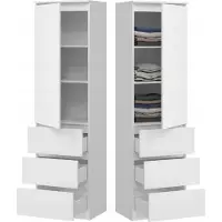 BDW , Kleiderschrank mit 3 Schubladen, 50×180,5×40 cm, Weiß