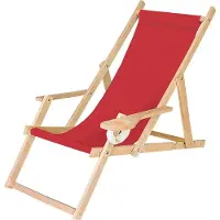 Ferocity Holz Liegestuhl Klappbar Klappliegestuhl mit Armlehne und Getränkehalter Strandstuhl Motiv Rot [119]