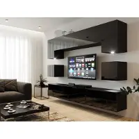 Fun-Möbel Mediawand Wohnwand 9 tlg - NEXI XL 17 - Schwarz Hochglanz inkl. LED