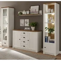 Furn.Design Wohnwand "Seyne" in weiß Pinie und Eiche hell Landhaus Wohnkombination 270 cm