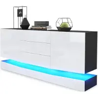 Vladon Sideboard City, Germany, Schwarz matt/Weiß Hochglanz inkl. LED - Moderne Kommode für Ihr Wohnbereich (178 x 72 x 38 cm)