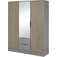 Masseno Drehtürenschrank NELIANA 155 cm Kleiderschrank Schlafzimmer Schrank 3-türig mit Spiegel Grau