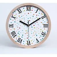 Tulup Holzuhr 30fi cm wanduhr - schwarze Spitzen - farbige Punkte