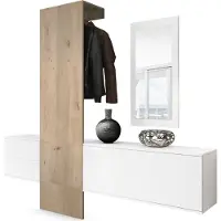Vladon Garderobe Wandgarderobe Carlton Set 1, Germany, Korpus in Weiß matt / Paneel in Eiche Nordic