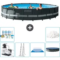 Intex Round Ultra XTR Frame Swimming Pool – 610 x 122 cm – inklusive Pumpe – Leiter – Bodenplane – Abdeckung Wartungspaket - Filterbälle