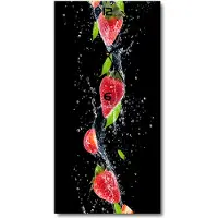 Tulup Wanduhr aus Glas – 30x60 cm - Glasbild - Glasuhr - Gehärtetes Glas -Erdbeeren