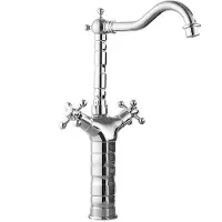 WOHNSTIL Antike Messingarmatur, Zweigriff-Mischbatterie, Keramikkartusche tropffrei, gebürstetes Retro-Design, langlebiger Messingkörper, Silber Hoch