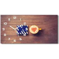 Tulup Wanduhr aus Glas – 60x30 cm - Glasbild - Glasuhr - Gehärtetes Glas - weisse-zeiger - Kaffee und ein Geschenk