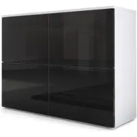 Vladon Sideboard Rova, Germany, Kommode mit 4 Türen, Weiß matt/Schwarz Hochglanz (92 x 72 x 35 cm)