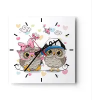 ARTTOR Wanduhr - Quadrat - Glasuhr - Eule zeichnung farbig muster - 30x30cm - Schleichendes Uhrwerk - Lautlos - zum Aufhängen bereit - Dekoration Modern - Wanddekoration aus Glas - C3AC30x30-2924