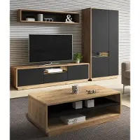 Lomadox Wohnwand inkl. LED Beleuchtung und Couchtisch ALBANY-83 in Taurus Eiche Nb. mit schwarz matt, B/H/T: ca. 287/181/40 cm