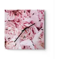 ARTTOR Wanduhr - Quadrat - Glasuhr - Blumenstrauß Blumen Rosa - 40x40cm - Schleichendes Uhrwerk - Lautlos - zum Aufhängen bereit - Dekoration Modern - Wanddekoration aus Glas - C3AC40x40-5001