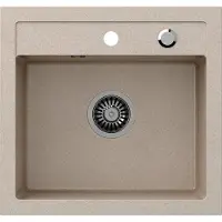 VBChome Spülbecken 50 x 47 cm Beige Spüle Einzelbecken Küche Einbauspüle Verbundspüle Küchenspüle Gesprenkelt flächenbündig Siphon Waschbecken