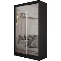 Masseno Schiebetürenschrank FIORELLA 120 cm Kleiderschrank Schlafzimmer Schrank 2-türig mit Spiegel Schwarz