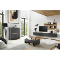 Lomadox Modernes Wohnzimmer CRISP-61 in anthrazit mit Absetzungen in Wotan Eiche Nb.