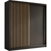 Masseno Schiebetürenschrank LAMELLO 200 cm Kleiderschrank Schlafzimmer Schrank 2-türig mit Lamellen Schwarz