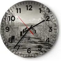 ARTTOR Wanduhr - Rund - Glasuhr - Brücke Pier Sepia - 40x40cm - Schleichendes Uhrwerk - Lautlos - zum Aufhängen bereit - Dekoration Modern - Wanddekoration aus Glas - C4AR40x40-4928