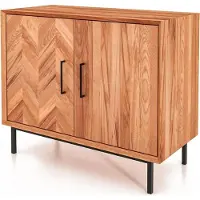 Natur24 Kommode Seiba Kernbuche massiv 97x45x80 mit 2 Türen und Fischgrätmuster