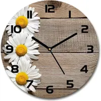 Tulup Wanduhr aus Glas 30fi Glasbild Glasuhr Gehärtetes Glas - schwarze-zeiger - Daisies wood