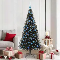 vidaXL "Schlussverkauf" Weihnachtsbaum(1 pc) - Kunstbaum/Tannenbaum - mit 300 LEDs mit Ständer Schwarz 180 cm PVC C7699