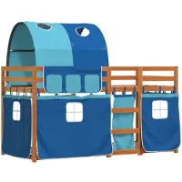 Syfax Etagenbett mit Vorhängen Blau 90x190 cm Massivholz Kiefer
