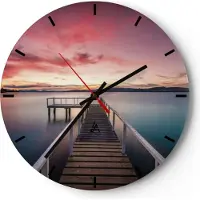 ARTTOR Wanduhr - Rund - Glasuhr - Brücke Rosa Himmel - 40x40cm - Schleichendes Uhrwerk - Lautlos - zum Aufhängen bereit - Dekoration Modern - Wanddekoration aus Glas - C3AR40x40-4795