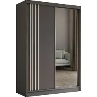 Masseno Schiebetürenschrank NELVIA 150 cm Kleiderschrank Schlafzimmer Schrank 2-türig mit Spiegel und Lamellen Grau