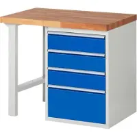RAU Werkbank mit 4 Schubladen - Teilauszug - 150:3 / 270:1 - 890 x 1.000 x 700 mm (HxBxT) - Traglast 1.000 kg - Buche