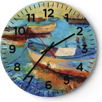 ARTTOR Wanduhr - Rund - Glasuhr - ód Hafen Bunt - 40x40cm - Schleichendes Uhrwerk - Lautlos - zum Aufhängen bereit - Dekoration Modern - Wanddekoration aus Glas - C4AR40x40-4160