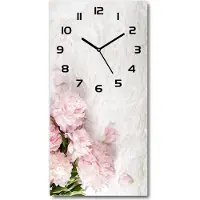 Tulup Wanduhr aus Glas – 30x60 cm - Glasbild - Glasuhr - Gehärtetes Glas -Marmor Pfingstrosen