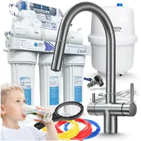 ARI Wasserfilter Set RO7 mit 3-Wege Küchenarmatur Slender Grafit, 7-stufige Filtration, Mineralisierung, Osmoseanlage