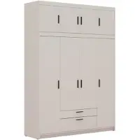 Beautysofa Drehtürenschrank ELENA 4D Beige Sand mit schwarze Griffe - Kleiderschrank 175 cm mit Erweiterung, 2 Schubladen und glatten 4 Türen