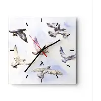 ARTTOR Wanduhr - Quadrat - Glasuhr - Vögel Aquarell Wildheit Fliegen - 30x30cm - Schleichendes Uhrwerk - Lautlos - zum Aufhängen bereit - Dekoration Modern - Wanddekoration aus Glas - C3AC30x30-3066