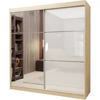 Masseno Schiebetürenschrank VITALE 200 cm Kleiderschrank Schlafzimmer Schrank 2-türig mit Spiegel und Lacobel Sonoma Eiche