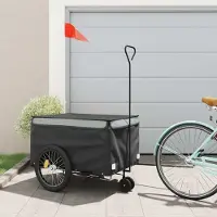 vidaXL Fahrradanhänger Schwarz und Grau 45 kg Eisen - Fahrradanhänger 94112