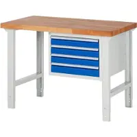 RAU Werkbank mit 4 Schubladen - Vollauszug - 90:4 - höhenverstellbar 790-1.140 mm - 1.250 x 700 mm (BxT) - Traglast 750 kg - Buche